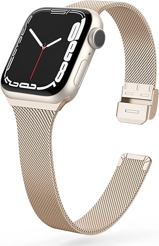 Vista 10 de Correa de metal compatible con iWatch 38mm 40mm 42mm 44mm, de acero inoxidable, tejido de metal fino pequeño suave, repuesto para iWatch Series 6 5