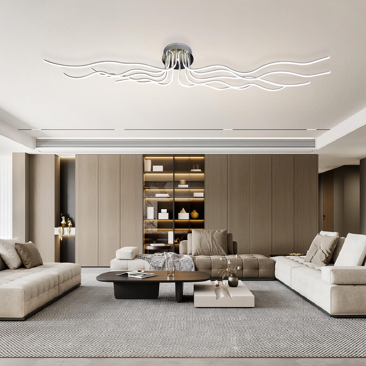 LED DeckenleuchteWohnzimmerlampe,10 Flammige Dimmbar Deckenlampe Wohnzimmer mit Fernbedienung, Die Form kann frei geändert werden, Deckenleuchte Wohnzimmer Modern Groß modisch und einfach Ø140cm