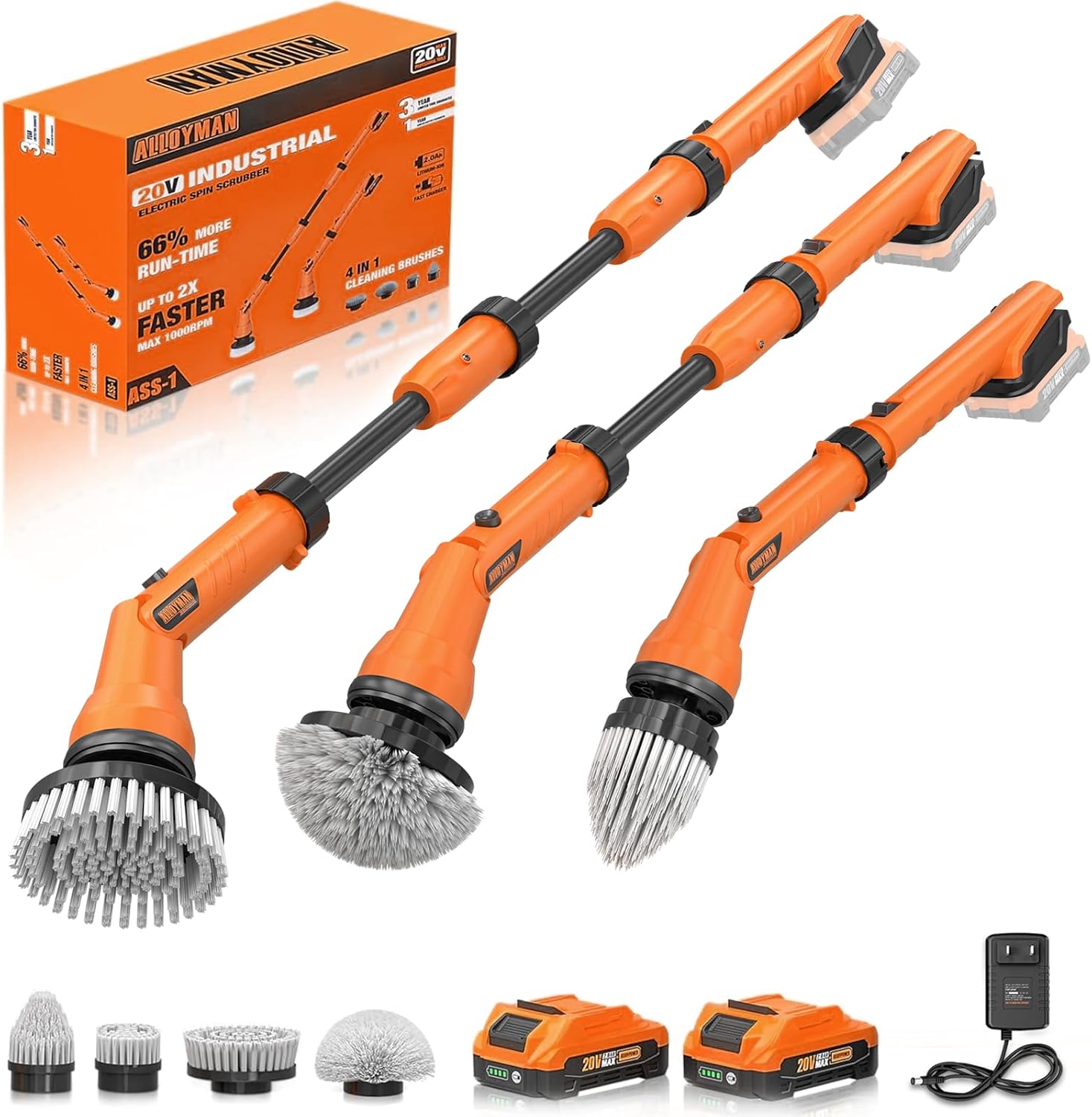 Limpiador eléctrico giratorio de 2 baterías, cepillo de limpieza inalámbrico de 1000 rpm, resistente al agua con suministro de energía de 20 V,