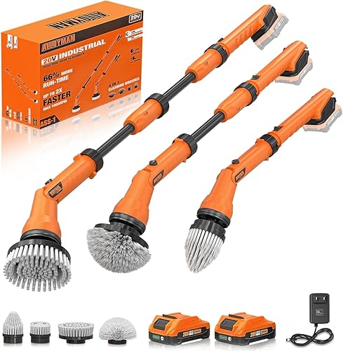 Limpiador eléctrico giratorio de 2 baterías, cepillo de limpieza inalámbrico de 1000 rpm, resistente al agua con suministro de energía de 20 V,