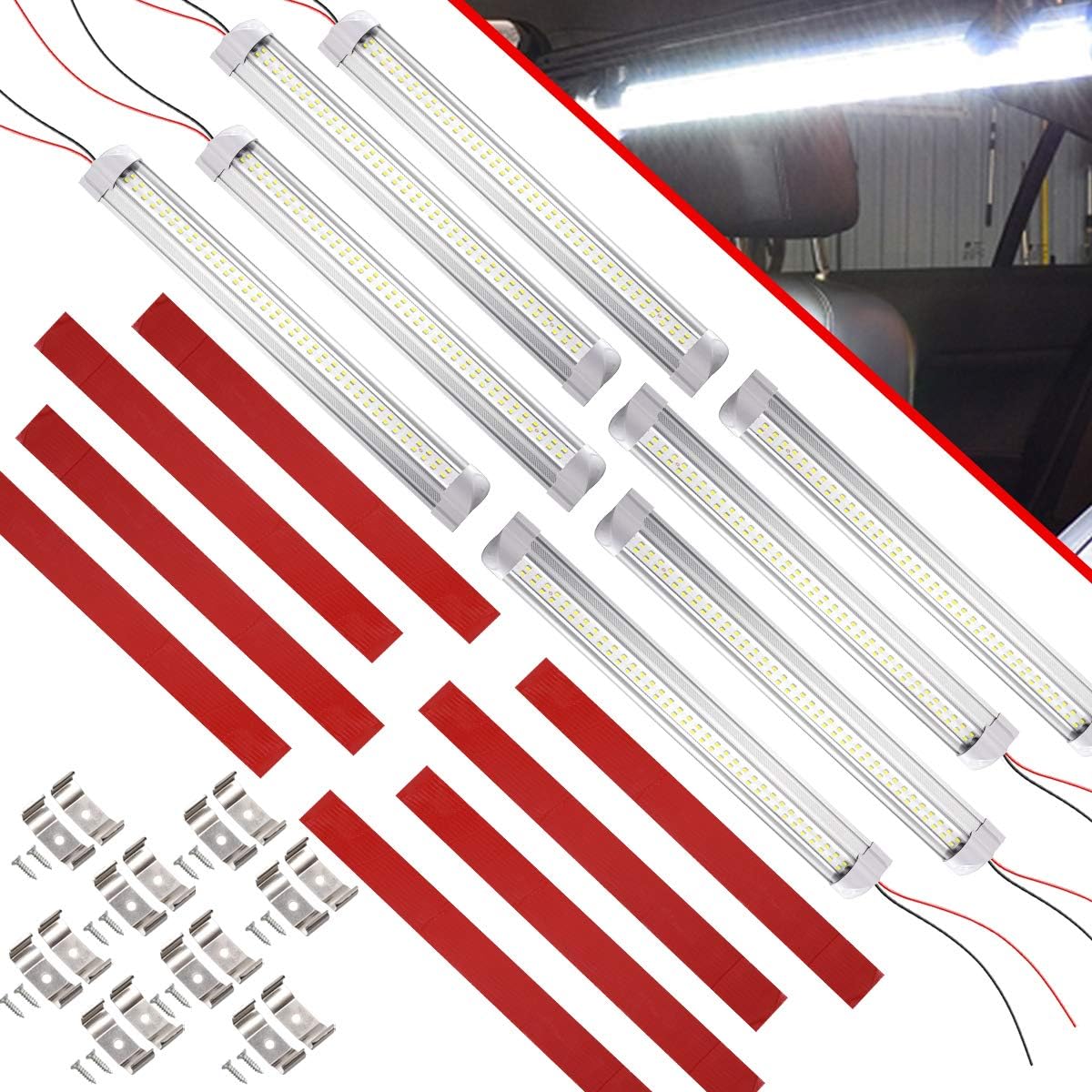CZC AUTO 13 Inch LED Interior Light Bar 12V/24V RV Strip Light Fixture with ON/Off Switch Camp Shell Light 72 LEDs Strip Lights for Van Lorry RV Motorhome Truck Trailer Boat Cabinet Camping 8 Pack