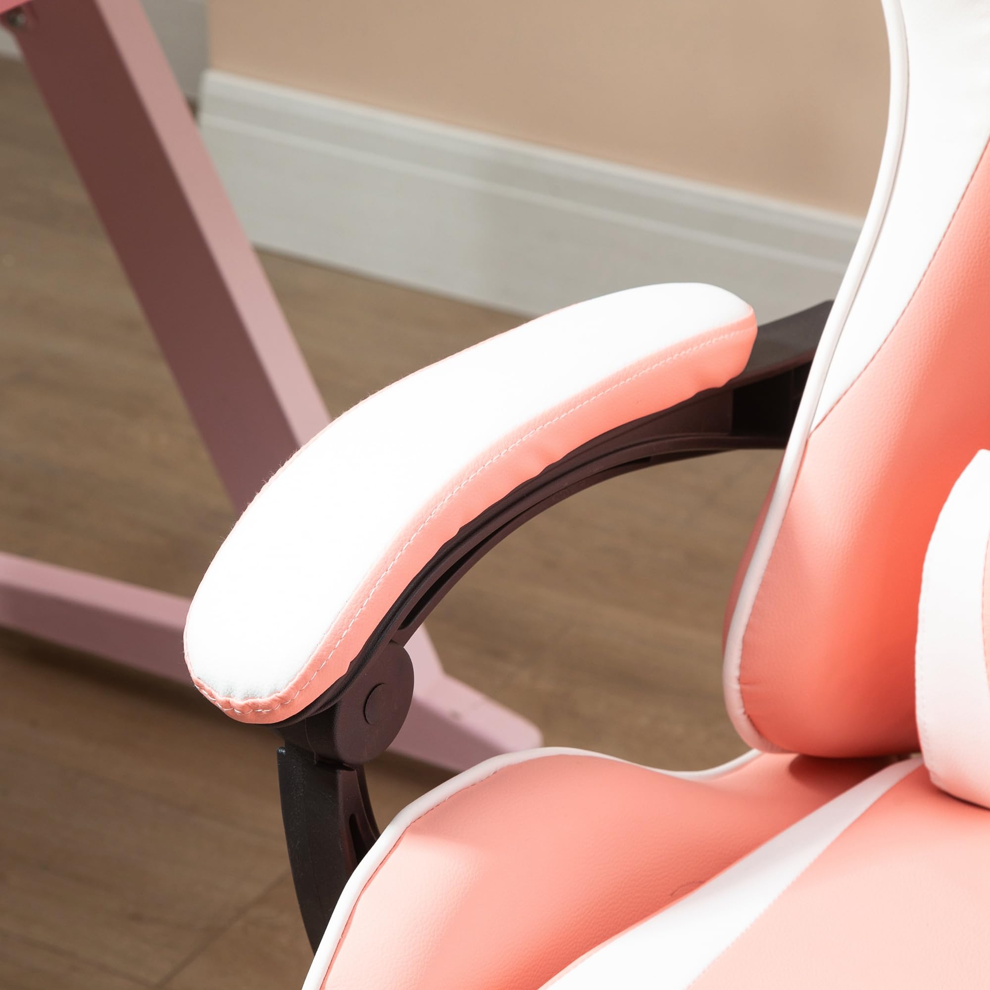 Vinsetto Silla Gaming Giratoria Reclinable 135° 63x67x122-130 cm Rosa | Silla Gamer Racing, Altura Ajustable, Reposacabezas, Cojín Lumbar, para Oficina Estudio