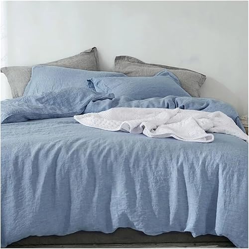 Miniatura 7 de Ropa de cama natural de lino lavado francés, color liso, suave, transpirable, duradera, cómoda, 1 pieza, funda de edredón 100% lino, fácil cuidado