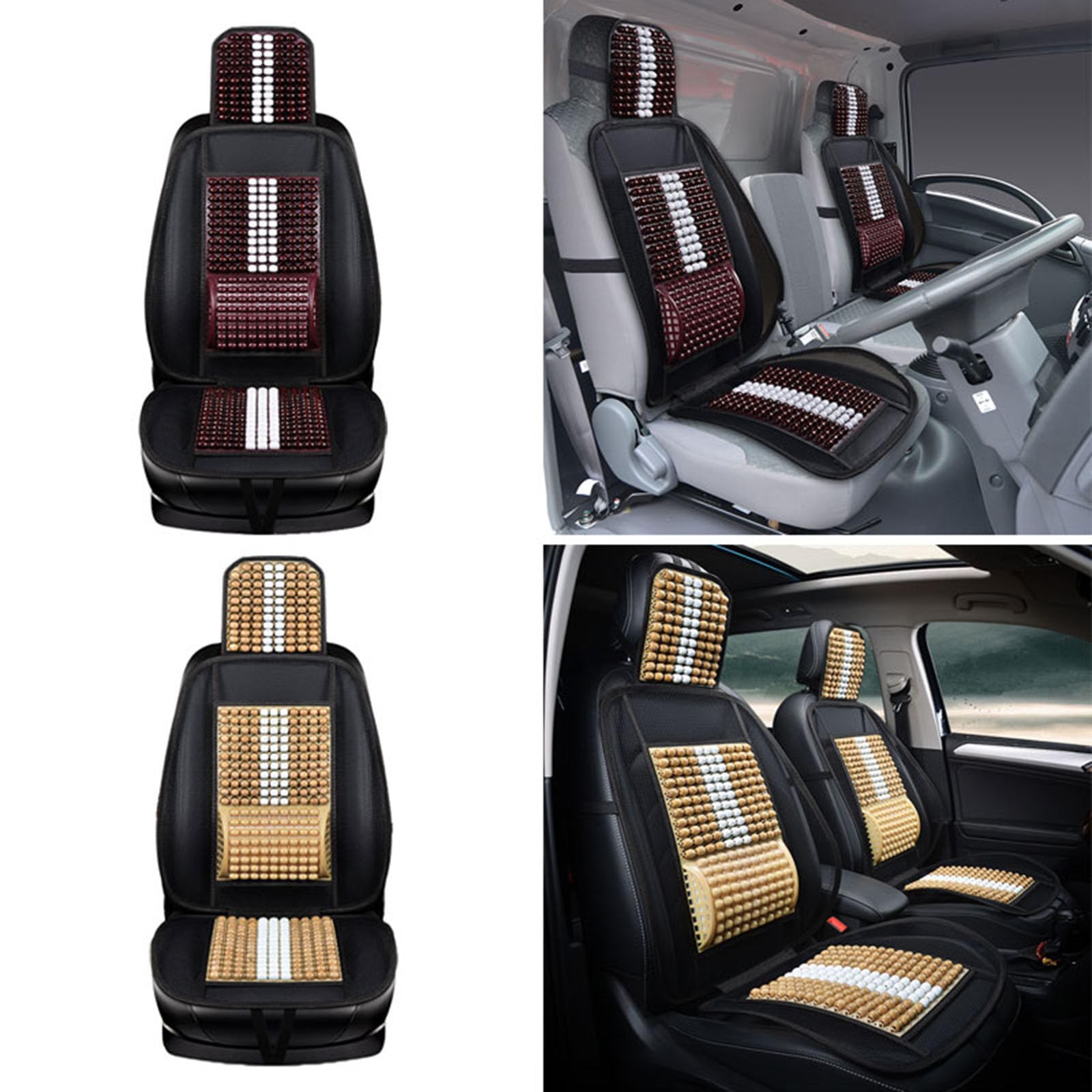 Coussin de massage en bois avec perles pour siège de voiture - Double usage - Couleur noire