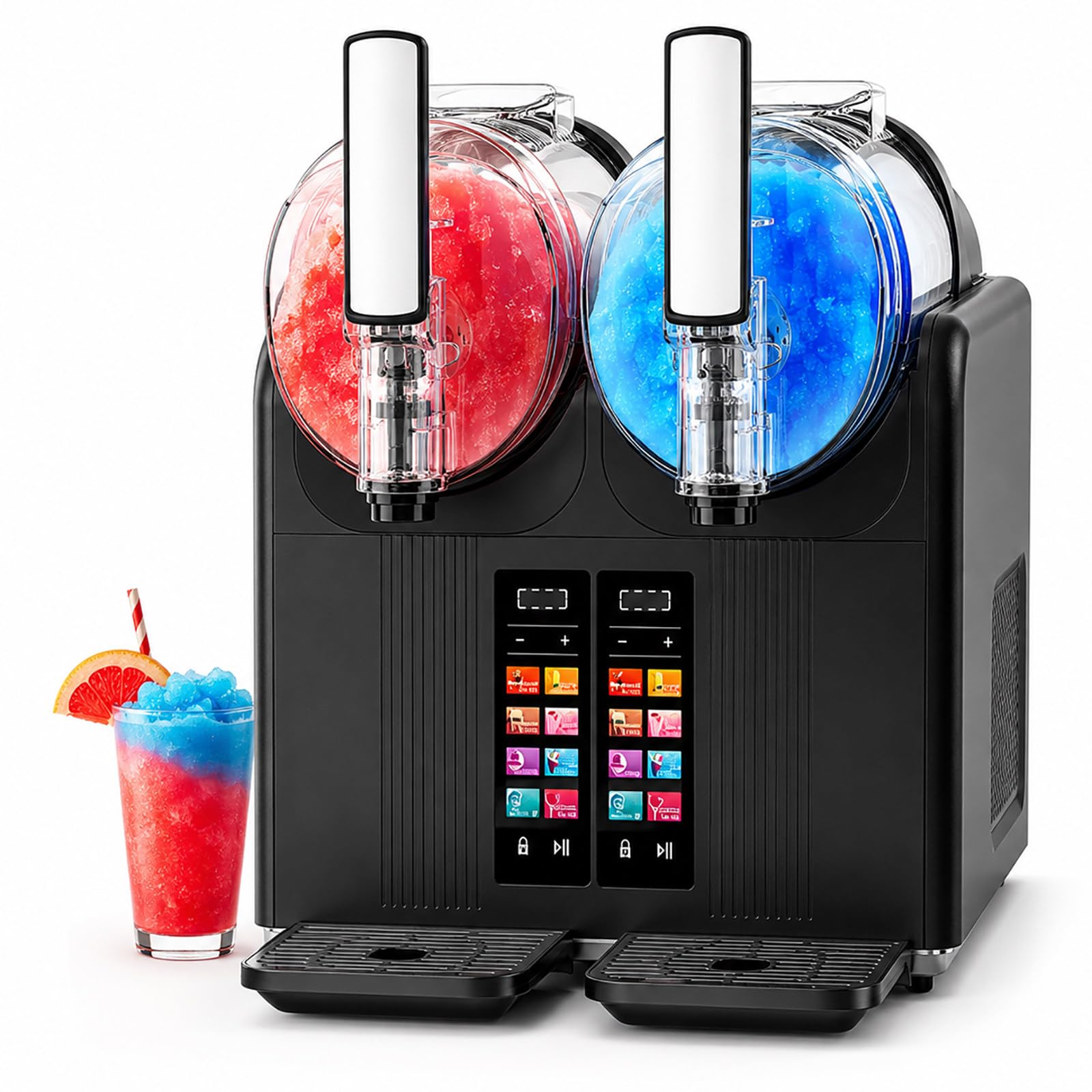 vnmudzeo Commercial Slushy Machine, Double Tank - 4000ml Freeze Drink Maker, 7 Presets, Auto Clean for Restaurants Coffee Shops Parties Black