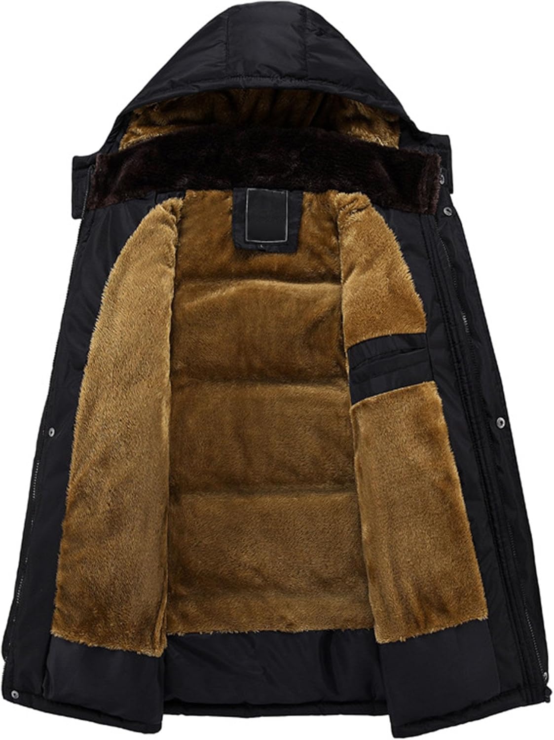 Men's Thicken Warm Coat Male Black Padded Parka Hooded Jacket Winter Skinny Quilted Sherpa Lined Outwear