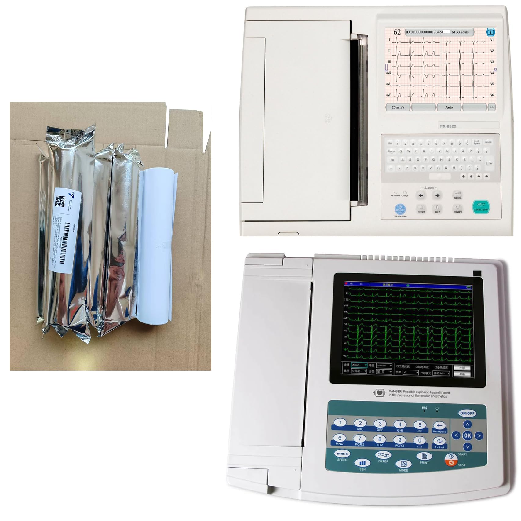 5 Rolls EKG Paper Fit for Welch Allyn/for Mortara ELI 230, Fit for Contec 1200G and E12, Fit for Fukuda FX-8322, FX-8400, FCP-231, FCP4101, Each roll size 210 mm x 20 meters ECG Paper with Red Grid