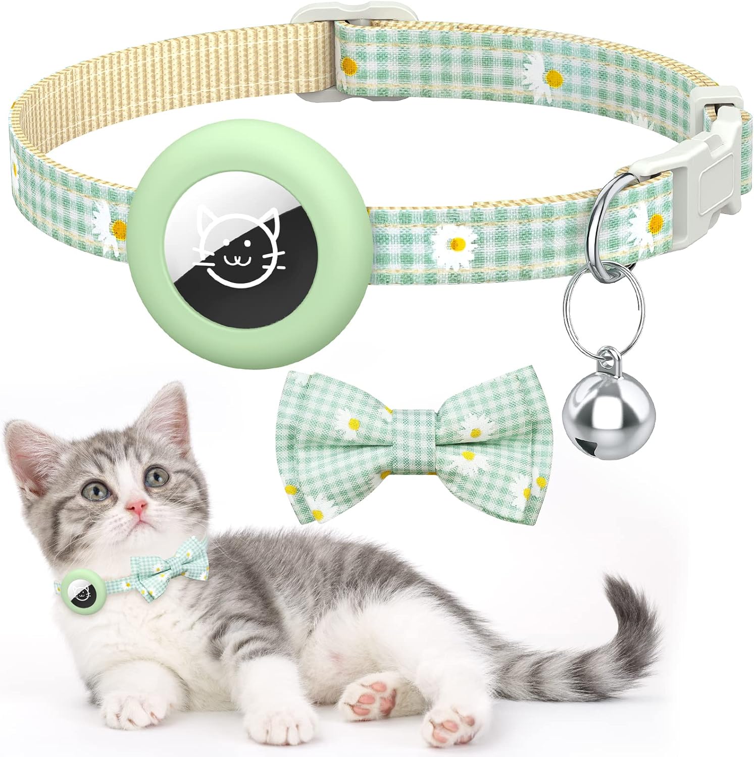 Airtag Cat Collar, Bow tie Kitten Collar with Airtag Holder, Apple Airtag Cat Collar with Bowtie