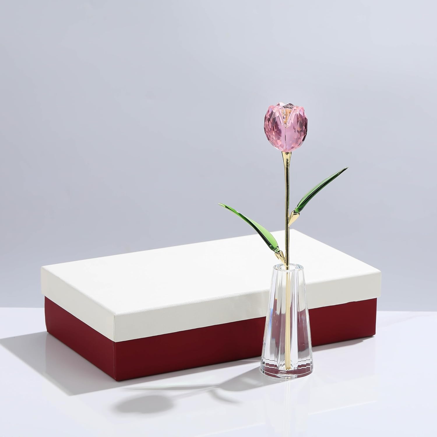 Pink Crystal Tulips Flowers with Stems - Glass Flowers with Vases Home Decor Collectible Figurine Paperweight Tulip Gifts for Women Mom Bestfriend Wedding Anniversary Mothers Day - Image 3