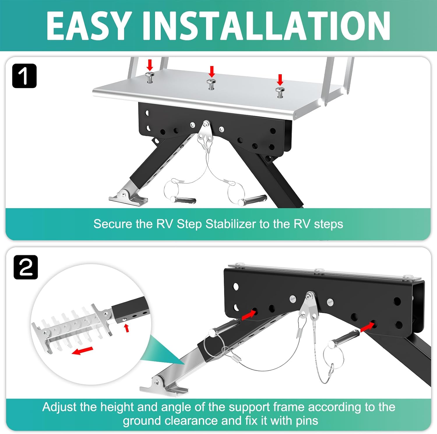 RV Step Stabilizer for Camper Steps RV Step Support, for Travel Trailers/5th Wheels/Motorhomes, Height Ranges from 2.8" to 11.4"