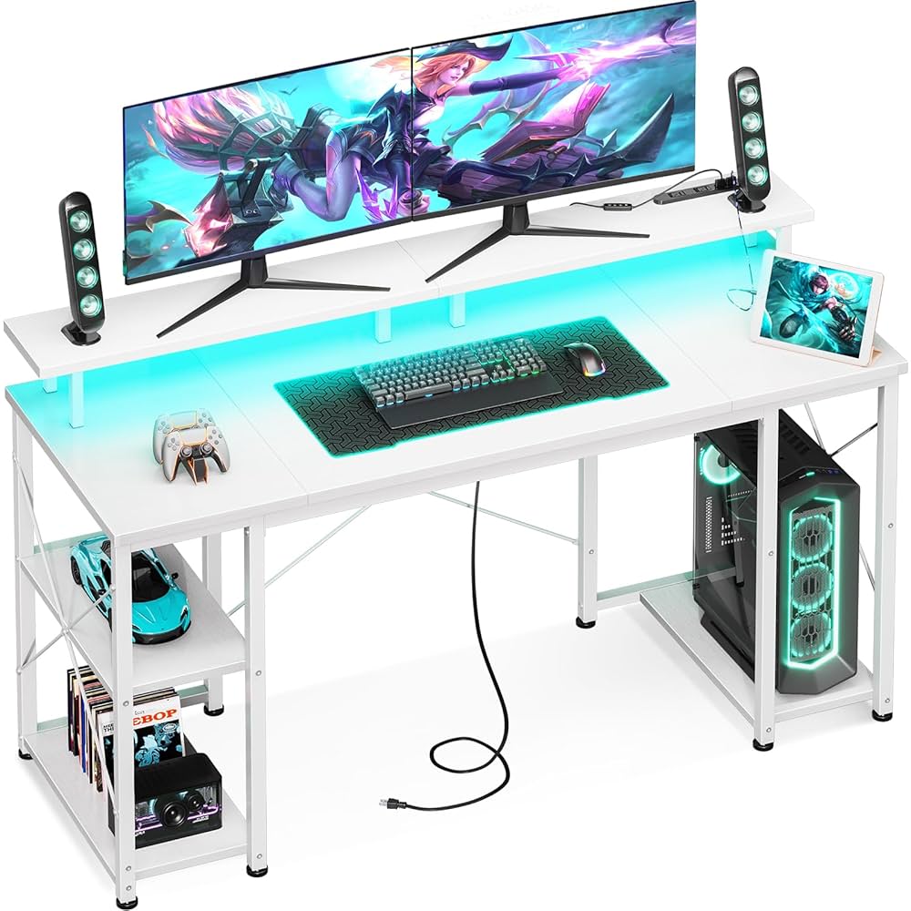 Amazon | AODK ゲーミングデスク パソコンデスク コンセント&LED