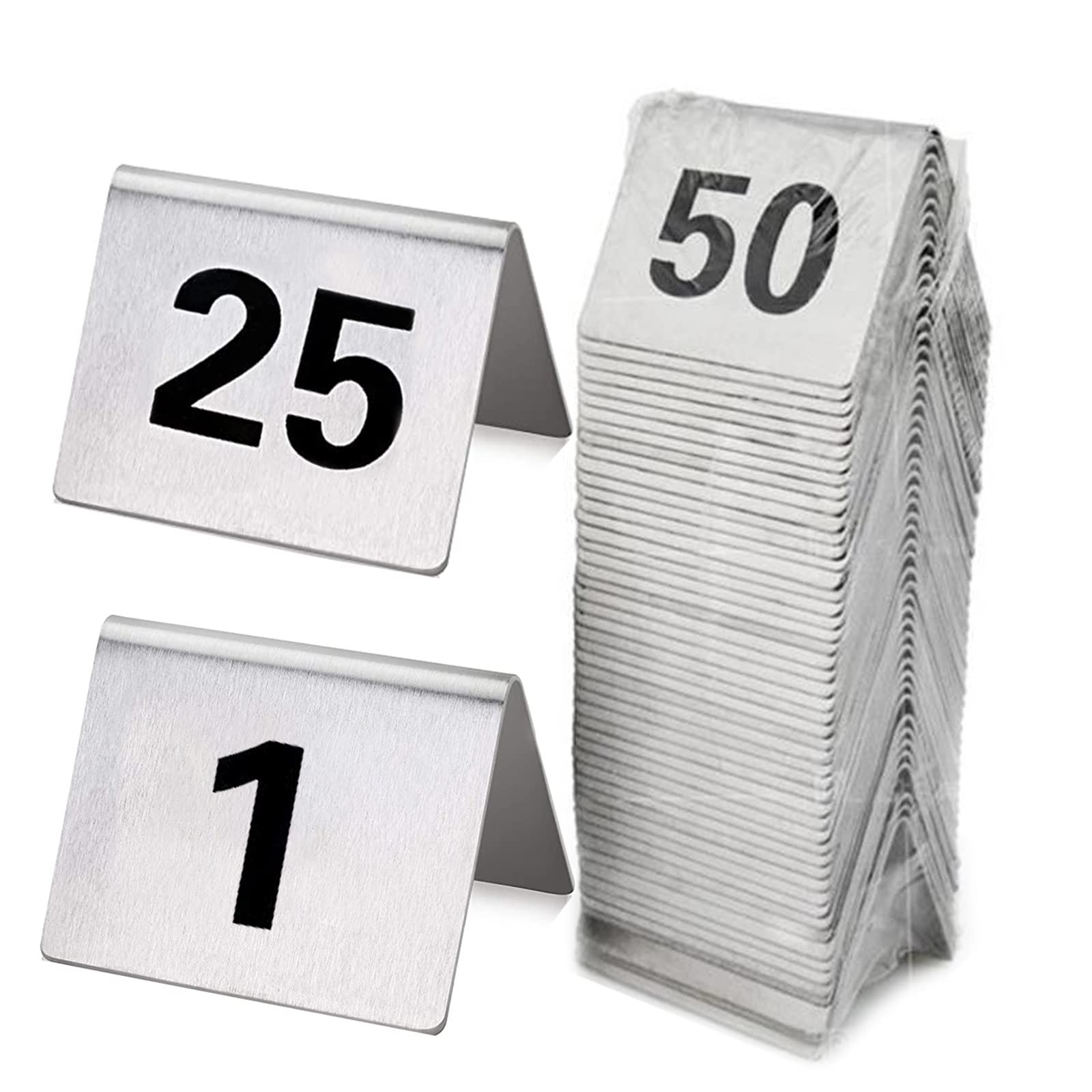 Letreros De Mesa De Acero Inoxidable, Números De Mesa De Tienda De Campaña | Reutilizable Tarjeta De Asiento De Boda De Restaurante, 1-50 Números De Mesa Apilables De Metal