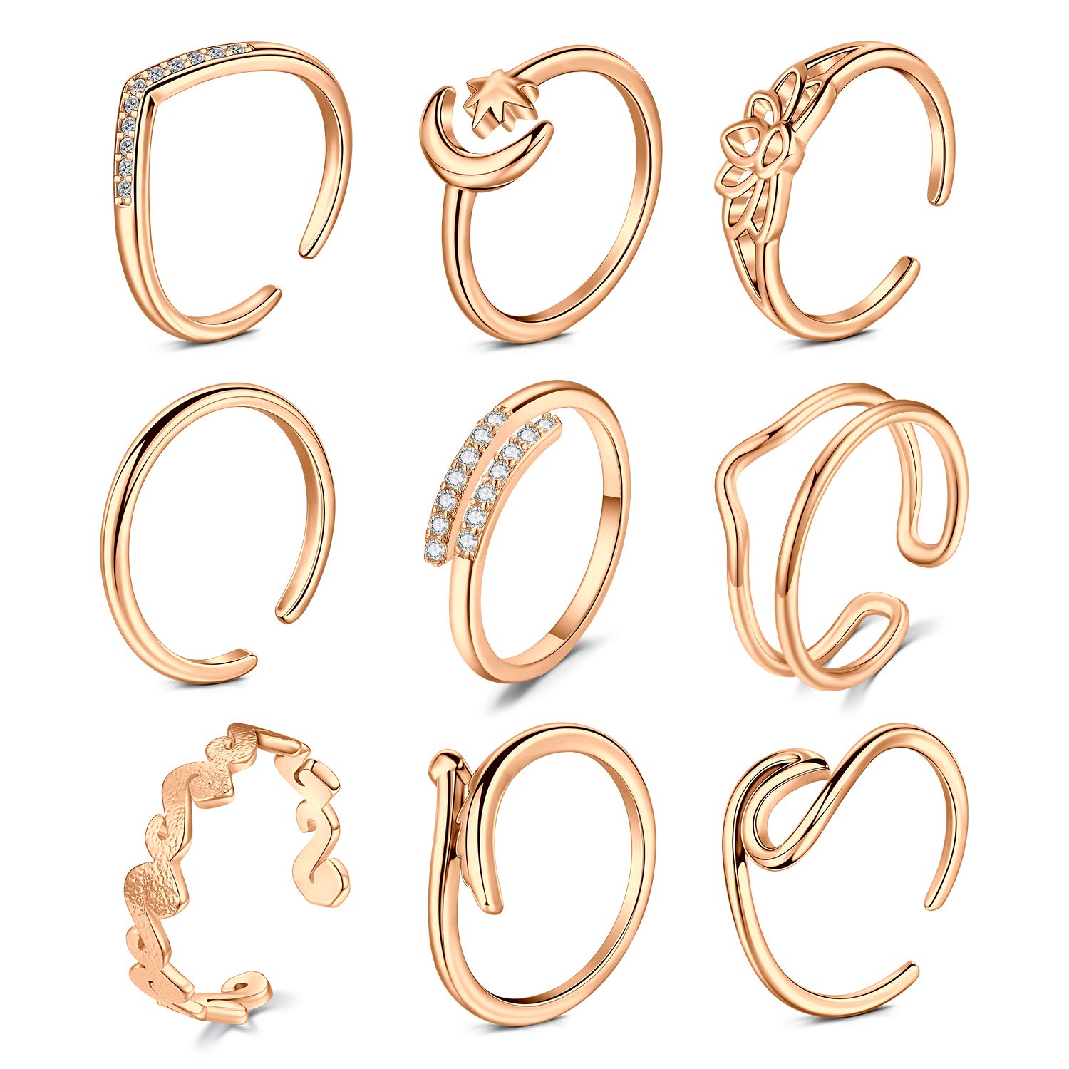 D.BellaAdjustable Toe Rings for Women Summer Beach Hypoallergenic Open Toe Ring Finger Tail Ring Set Foot Jewelry