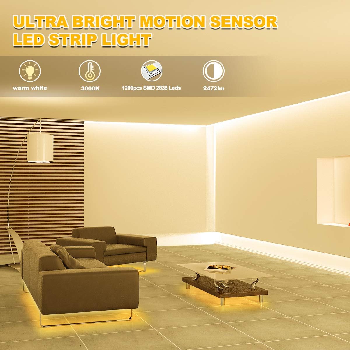 MY BEAUTY LIGHT Motion Activated LED Strip Lights, 65.6ft LED Light Strip with Day or Night 2 Lighting Modes,3 Timing Off Modes,Warm White 24v Plug-in LED Rope Lights for Under Cabinet,Kitchen,Stair - Image 2