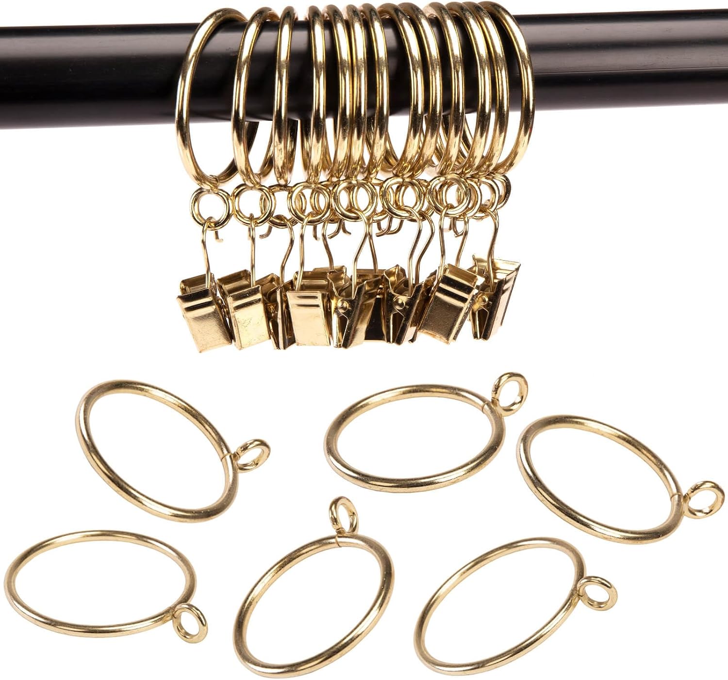 Curtain Rings with Eyelet for Curtain Rods 1 Inch Inner Diameter Metal Drapery Eyelet Curtain Rings Gold 24 Pcs Exselens