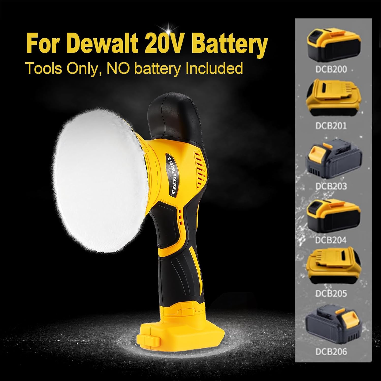 Buffer Polisher Compatible with Dewalt 20V Battery, Cordless 6 Inch Orbital Buffer, Brushless Motor Car Buffer for Boat, Car Polishing and Waxing (Tool Only, NO Battery )