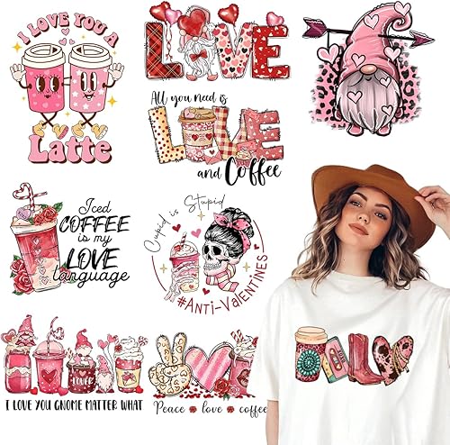 9 hojas de transferencia para planchar para el día de San Valentín, lindo corazón de amor HTV de vinilo para planchardirectamente a película,