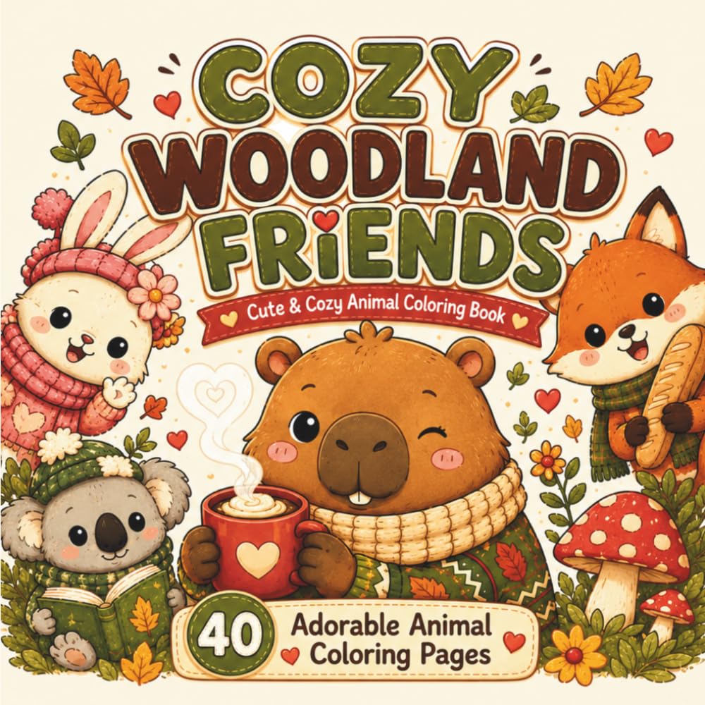 Cozy Woodland Friends: Cute & Cozy Animal Coloring Book | 40 Adorable Animal Coloring Pages
