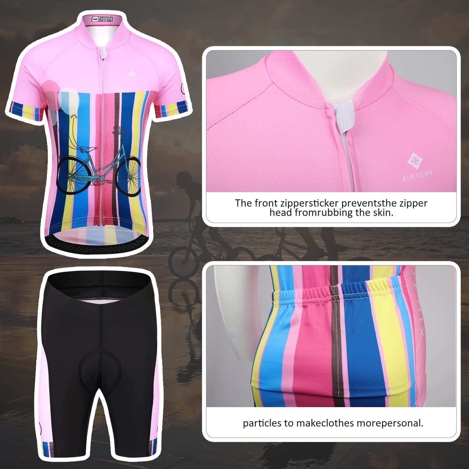 Enfant Garçon Fille Maillot de Cyclisme Manches Courtes et Cuissard de Cycliste Combinaison Cycliste pour Unisex Enfants Séchage Rapide VTT Eté