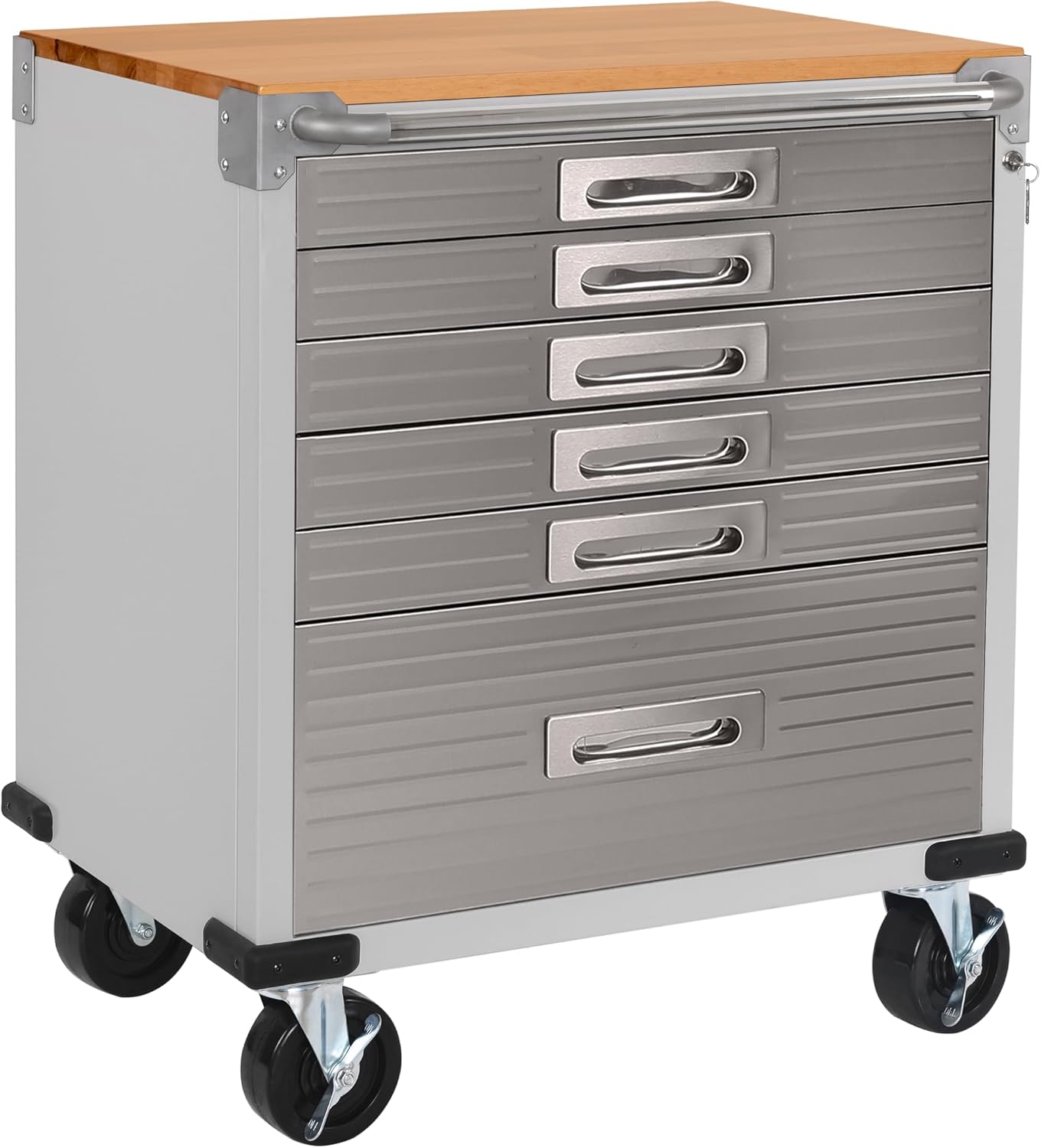 Seville Classics UltraHD Heavy Duty Rolling Cabinet Workbench Table w/Solid Wood Top, Workstation for Garage, Office, Workshop, Granite, 6-Drawer (28" W x 25" D