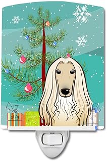 Caroline's Treasures BB1616CNL Christmas Tree and Afghan Hound Ceramic Night Light Compact, UL-Certified, Ideal for Bedroom, Bathroom, Nursery, Hallway, Kitchen, 6x4x3, Multicolor