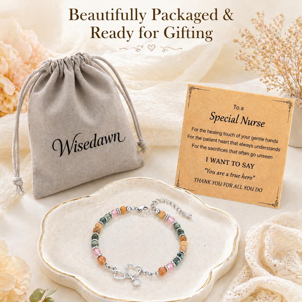 Nurse Gifts for Women, Natural Stone Stethoscope Bracelet, Christmas Graduation Appreciation Nurse Week 2026 Thank You Jewelry with Card