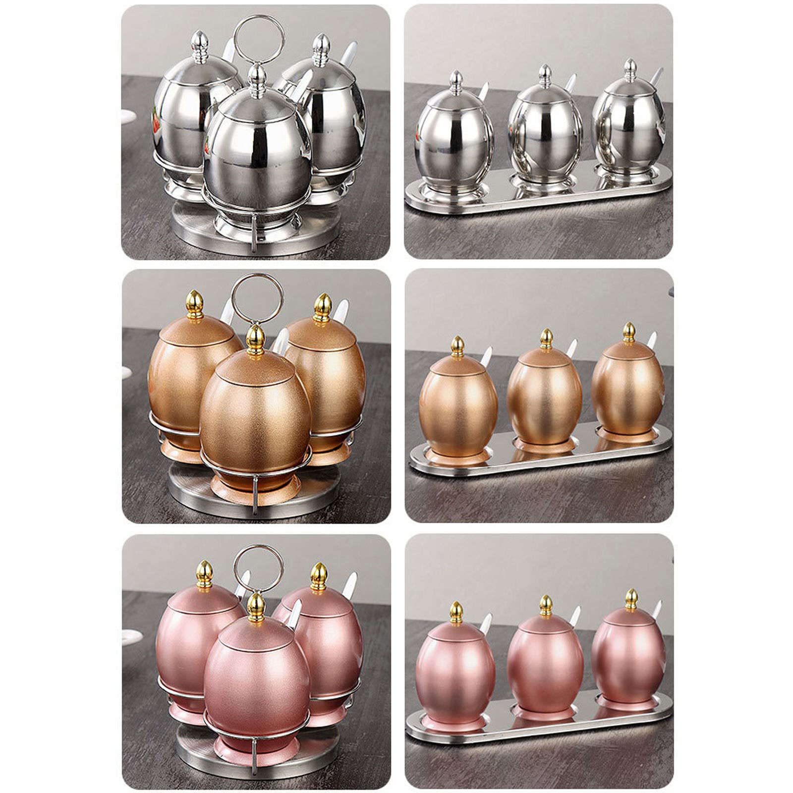 Vorratsgläser Aus Glas, Gewürzbehälter-Set Aus Metall Mit Deckel Und Löffeln, Gewürzbehälter Aus Edelstahl, Salzbehälter, Zuckerbehälter, Roségold(Silber)