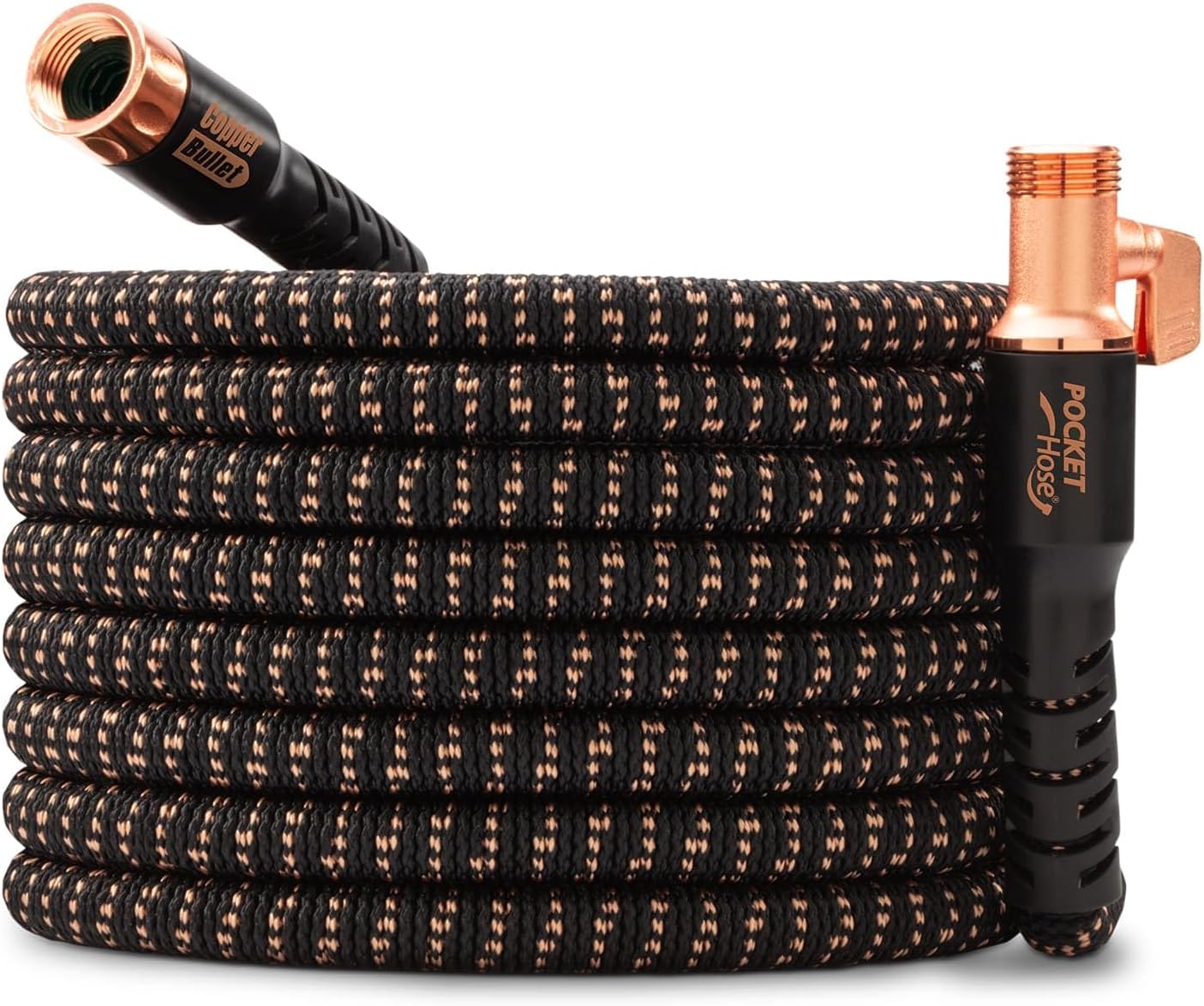2024 Pocket Hose Copper Bullet AS SEEN ON TV Expands to 100 ft REMOVABLE Turbo Shot Multi-Pattern Nozzle 650psi 3/4 in Solid Copper Anodized Aluminum Fittings Lead-Free Lightweight No-Kink Garden Hose