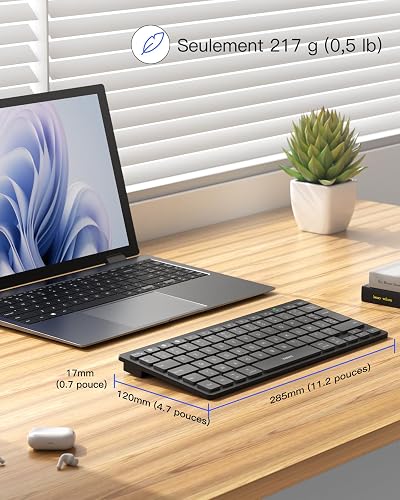 Inateck Bluetooth Keyboard for 3 Multi-Device, UK Layout Compact Wireless Keyboard for iPad Pro/Air/Mini/Windows/Android/iOS/Tablet/PC, Ergonomic Design with Media HotKeys, Slim and Portable, KB01003 - 5