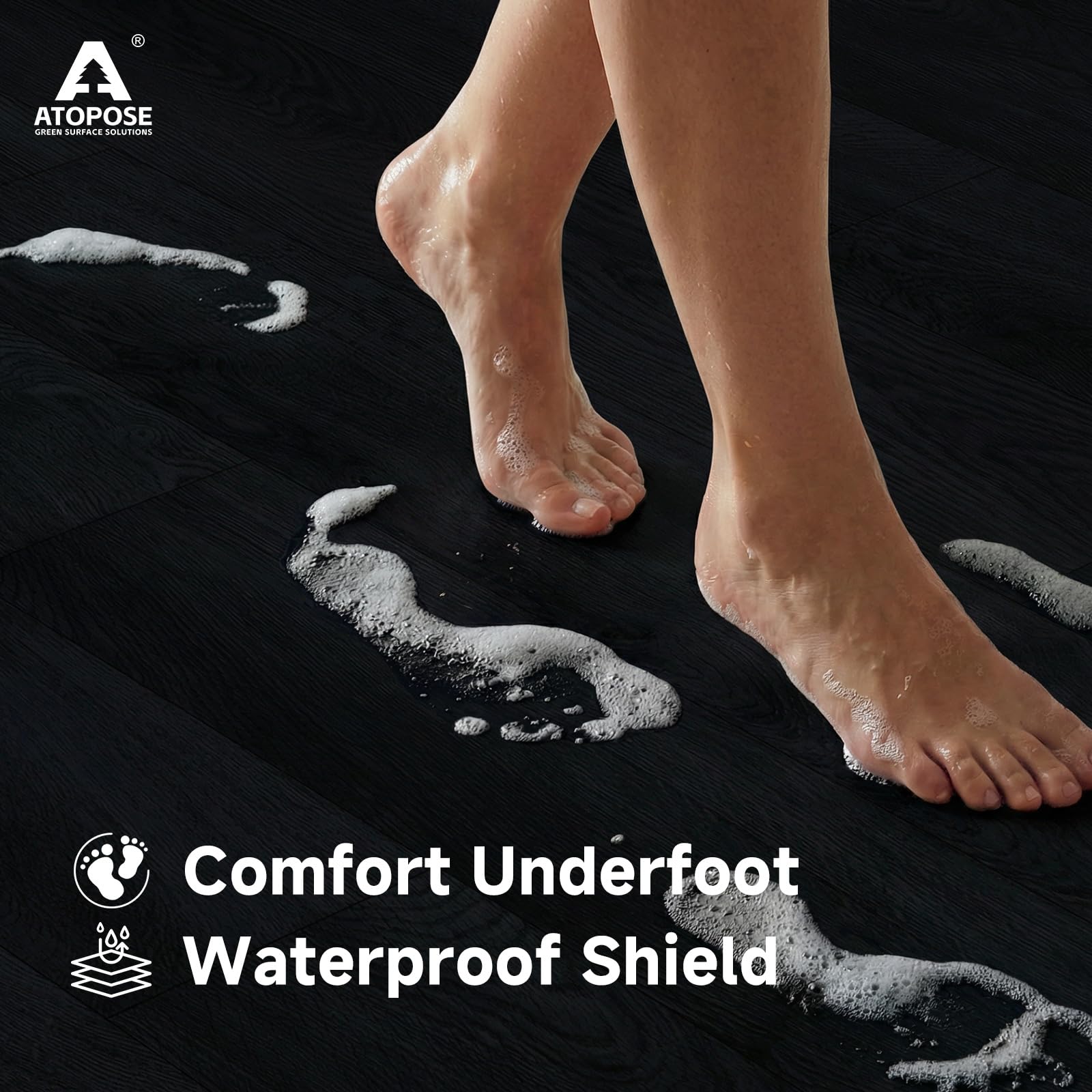 ATOPOSE Vinylboden Selbstklebend, 3,0 mm Schwarz, 28 Dielen, 1,0 mm Unterlage, wasserfest, rückstandsfrei, Küche, Bad, Schlafzimmer, 3,9 m²