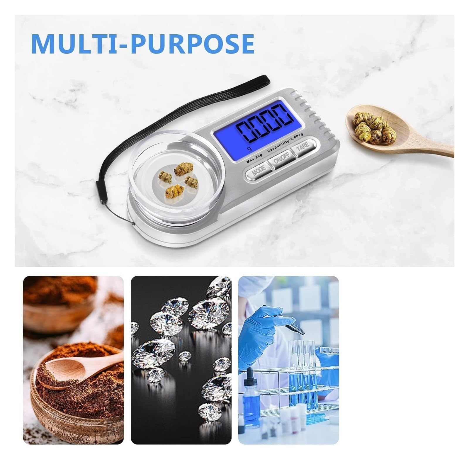 Cyfrowa waga miligramowa, 20 g/0,001 g, miniaturowa, wysoce precyzyjna przenośna z wyświetlaczem LCD