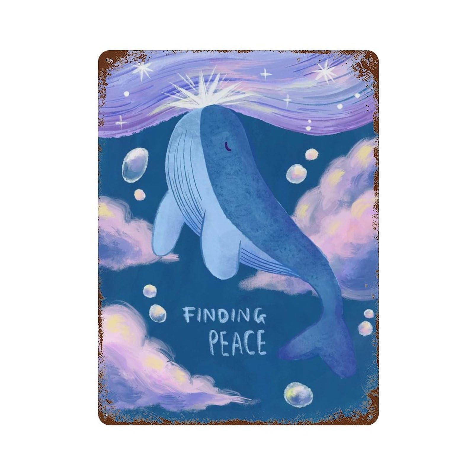 Garage Style Whale Finding Peace Decorative Tin Sign 15.7"x11.8", Rustic Home Decor for Bar And Workshop