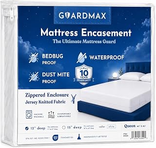 Guardmax Queen Mattress Protector | Bed Bug Proof, Waterproof, Hypoallergenic Zippered Cover