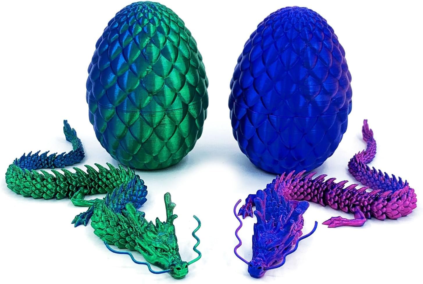 3D Printed Dragon Egg Toy Set - Articulated Skeleton Dinosaur, Crystal Dragon, Chinese Dragon in Mystery Egg | Fidget Toy for Anxiety Relief, Desk Decor, Gift for Kids & Adults (2, 2 PackC)