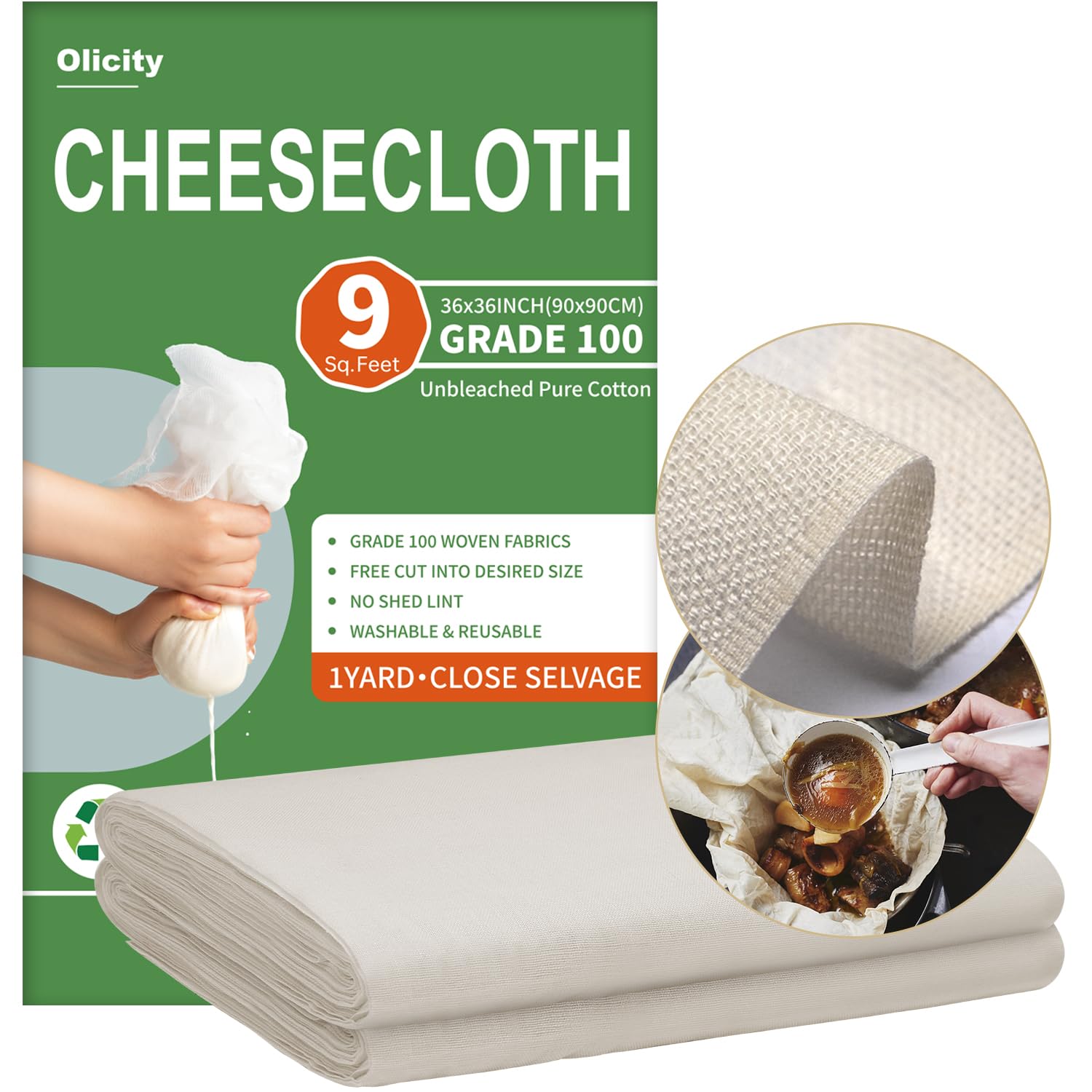 Olicity Cheese Cloths, Grade 100, 36x36Inch, Reusable Cheese Cloth