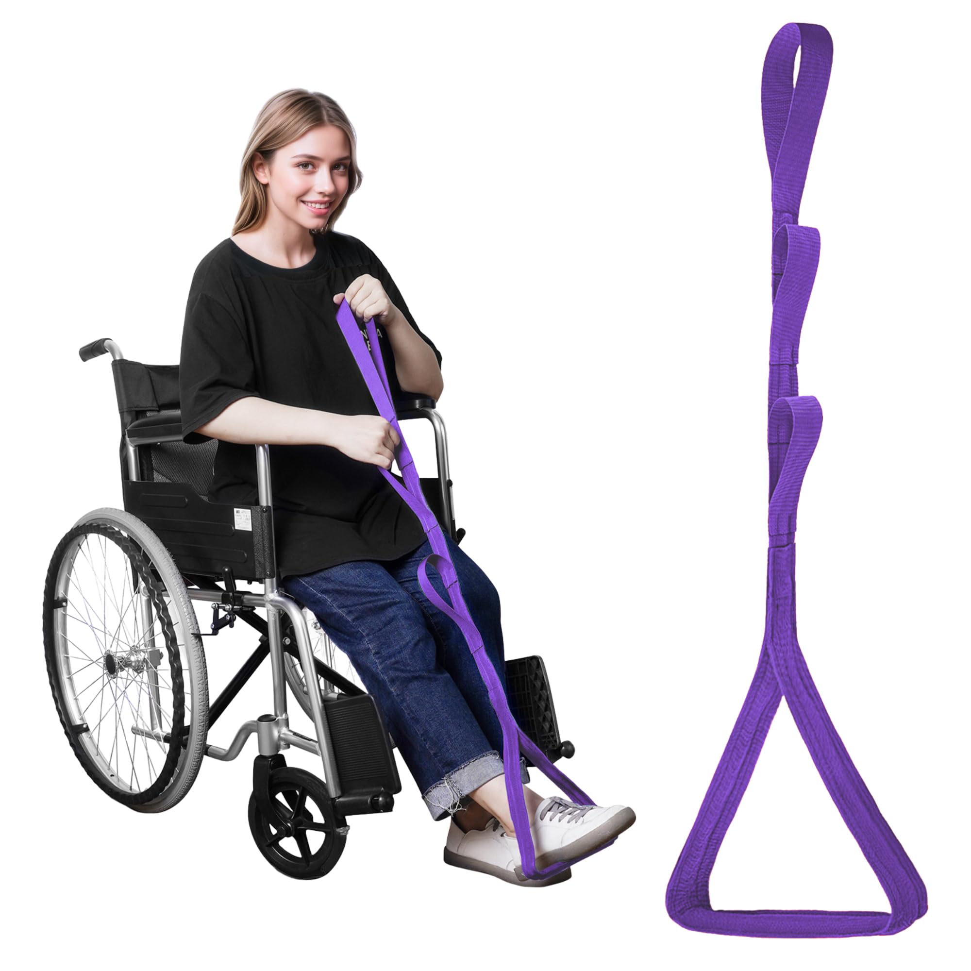 42 Inch Long Leg Lifter,Leg Lifter Strap with Large Rigid Foot Loop &Sturdy Multiple Handles for Limited Mobility, Knee, or Hip Replacement Surgery(Purple)