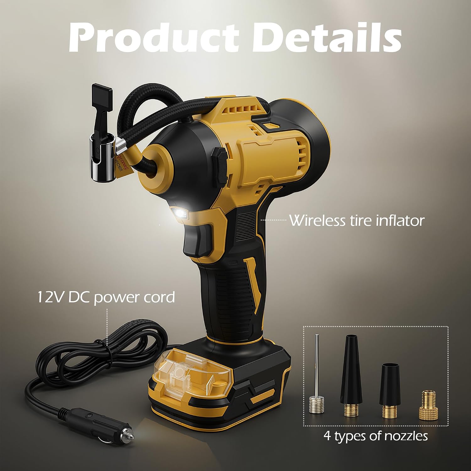 Cordless Tire Inflator Fits Dewalt 20V MAX Battery, Air Pump Air Compressor | 160PSI Fast, Digital Pressure Gauge, Auto Shut Off, for Bike Motorcycle Car Tires Sport Balls (Tool Only)