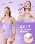 Femmes Bikini Trimmer,2 en 1 Rasoir électrique sans douleur et démaquillant de cheveux faciaux, Groome du corps IPX7 Rasoir électrique sans fil imperméable pour bras de bikini à jambes factices (lavande violet)