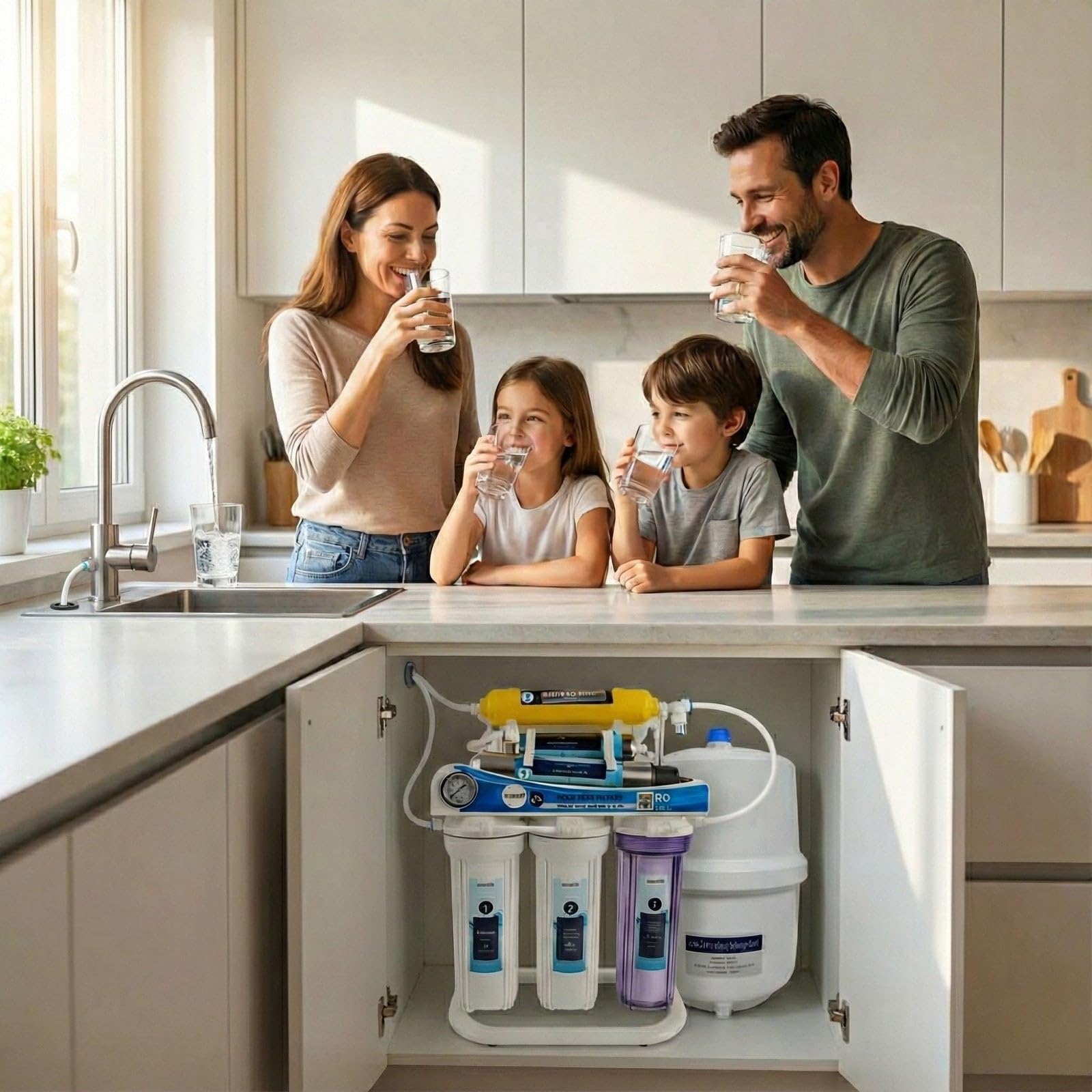 8-Stufen Umkehrosmoseanlage mit UV-C Klärer & Remineralisierung – 100 GPD Osmose Wasserfilter für die Küche, Untertisch Trinkwassersystem
