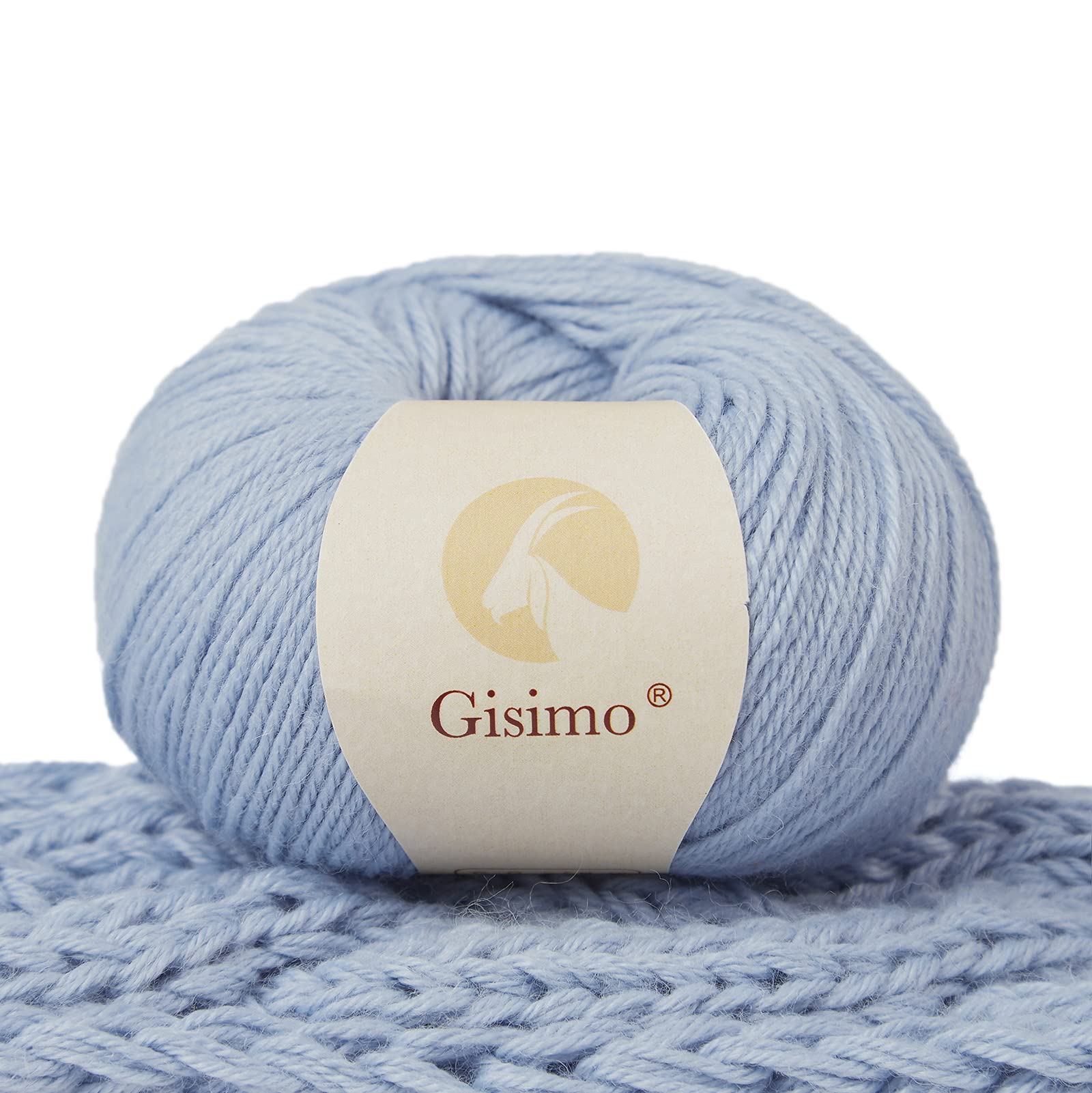 GISIMO 100% Merino Wool Yarn, 6-Ply Luxurious and Soft Yarn for Hand Knitting & Crocheting, 1.76 OZ/50g, 127 yds/116 Meters (Baby Blue, 1 Ball)