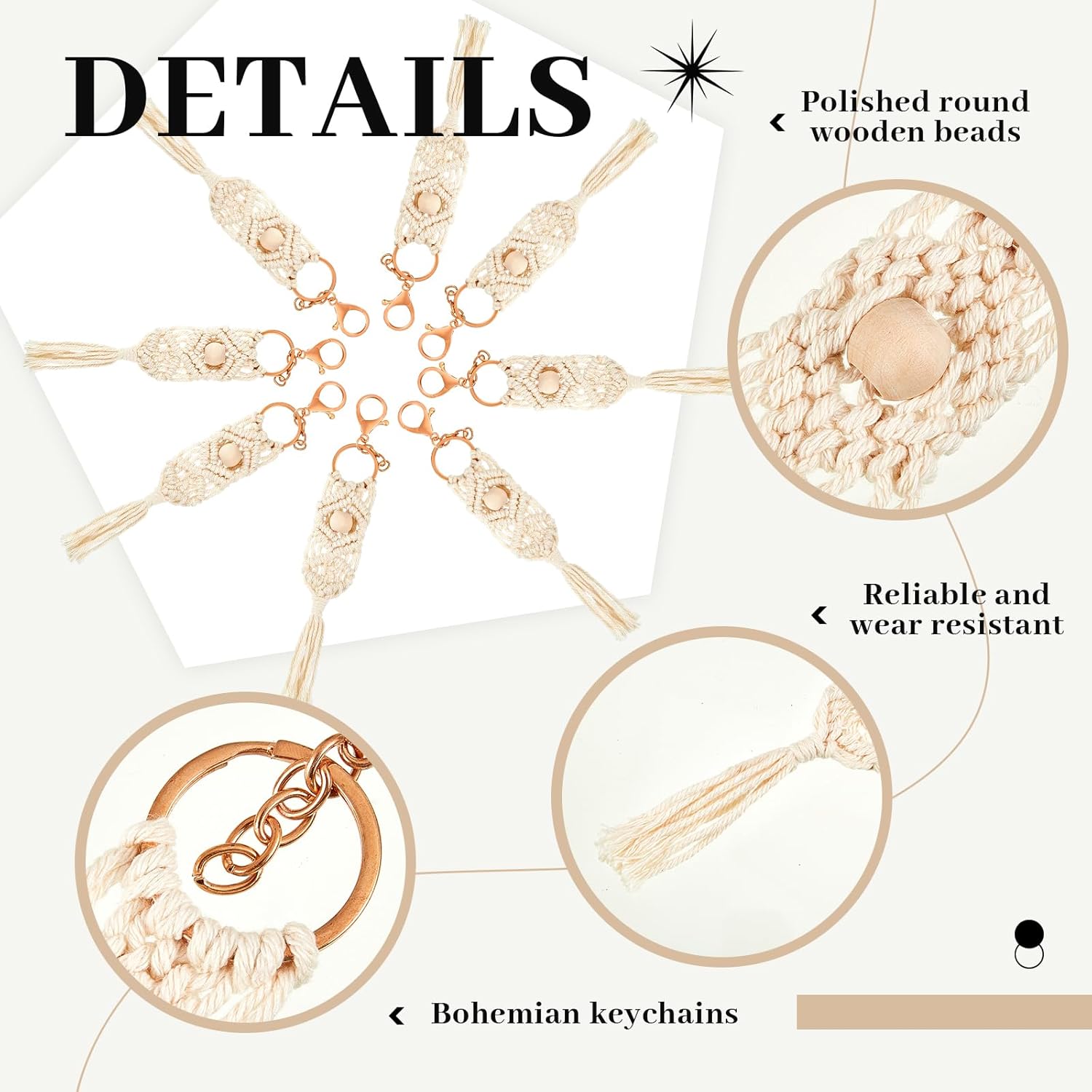 50 Set Boho Macrame Keychain Bulk with Tassel and Kraft Thank You Tags Boho Party Favors for Key Purse Wallet - Image 3