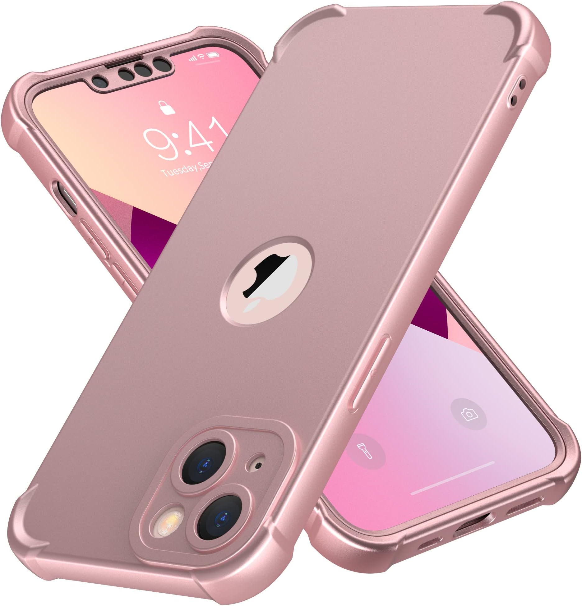 ORETECH for iPhone 13 Case, with [2 Screen Protectors] [15 Ft Military Grade Drop Test] [Camera Protection] 360° Full Body Shockproof Slim Thin Phone Case iPhone 13 Cover 6.1"- Rose Gold