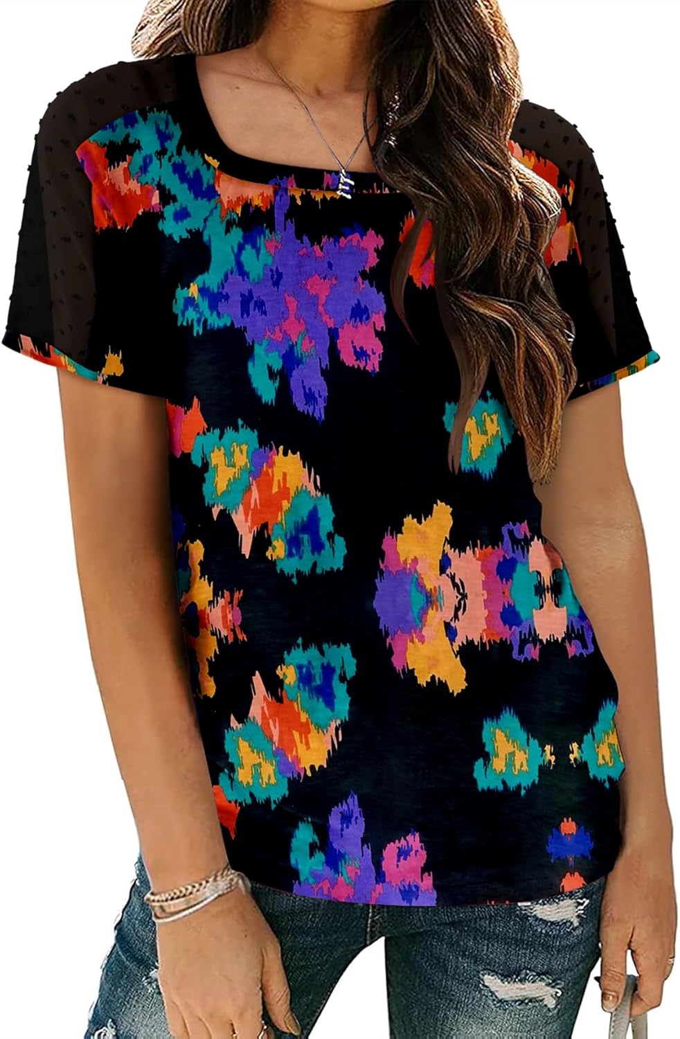 Magritta Women Mesh Sleeves Casual T-Shirts Summer Fashion See Through Blouses Tee S-3XL - Image 5