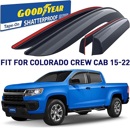 Miniatura 2 de Goodyear Deflectores de ventana inastillables para Chevrolet (Chevy) ColoradoGMC Canyon 2015-2022 CrewCab, protectores de lluvia con cinta, viseras