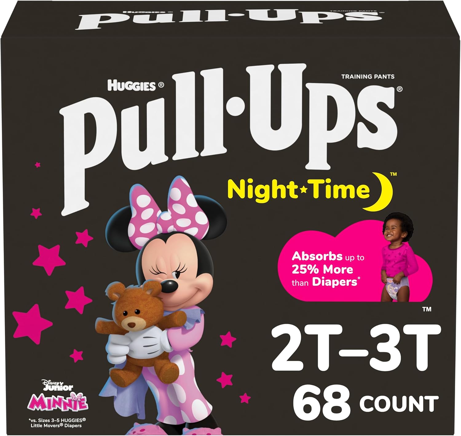 Pull-Ups Girls' Nighttime Potty Training Pants, Training Underwear, 2T-3T (16-34 lbs), 68 Ct, Packaging May Vary 2T-3T 68