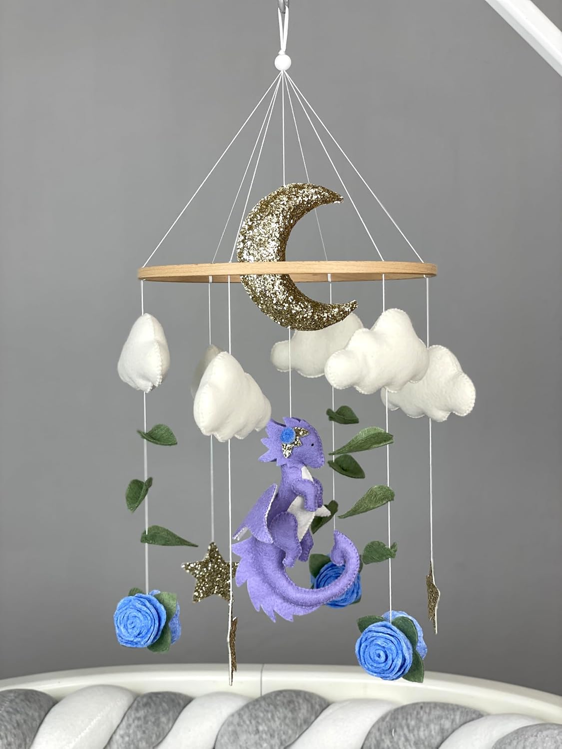 Dragon Baby Mobile for Girl Crib Fantasy Nursery Dragon Purple Dragon Baby Felt Hanging Mobile Flower Baby Mobile Handmade Dragon Baby Shower New Baby Girl Gift Pregnancy New Parents Gift
