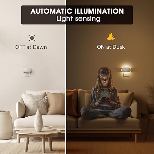 Miniatura 3 de Briignite Luz nocturna, luces nocturnas enchufables a la pared, retroiluminadas, sensor automático de atardecer a amanecer, luz nocturna regulable