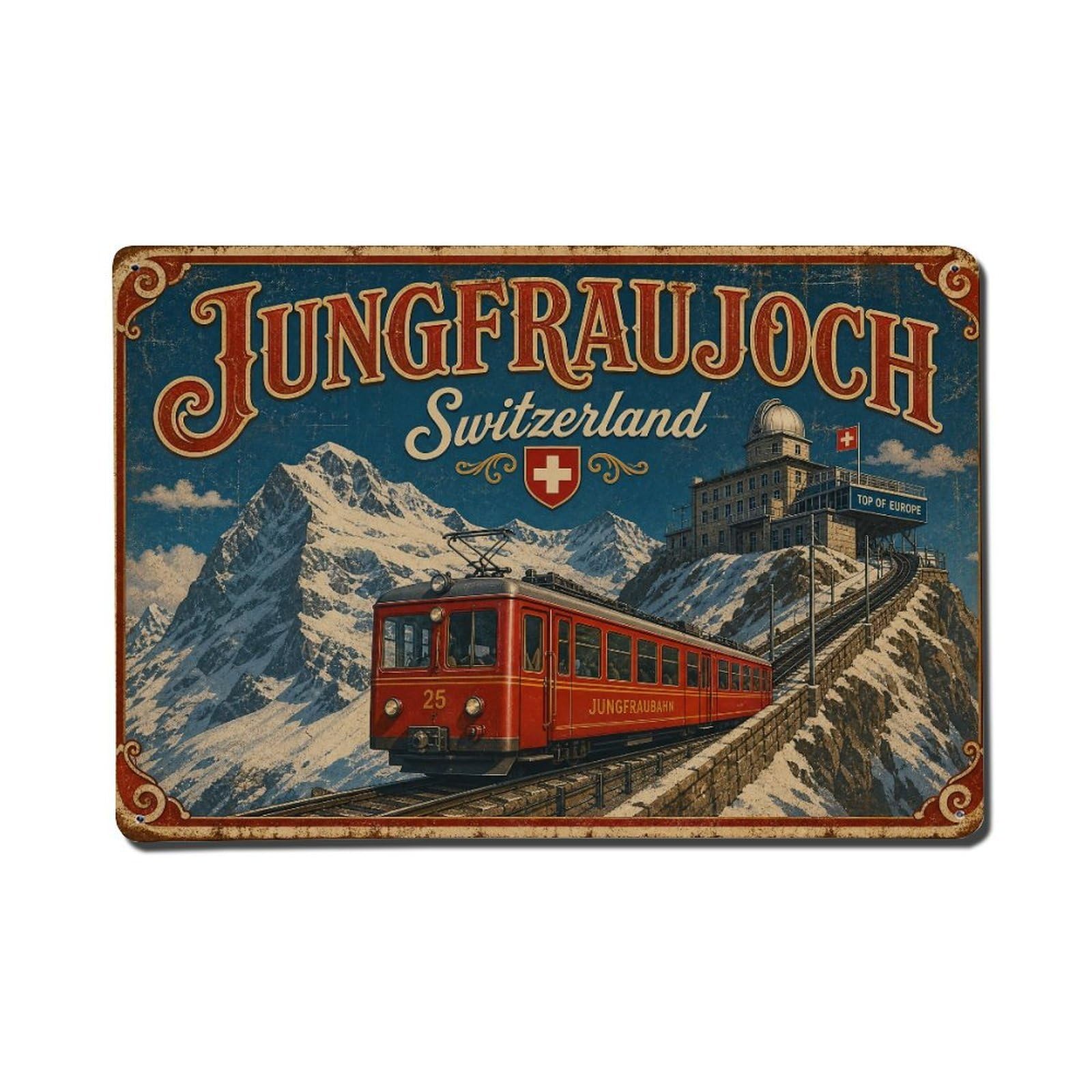 Gead 8X12inch Style Vintage Travel Jungfraujoch Switzerland Railway Metal Tin Sign