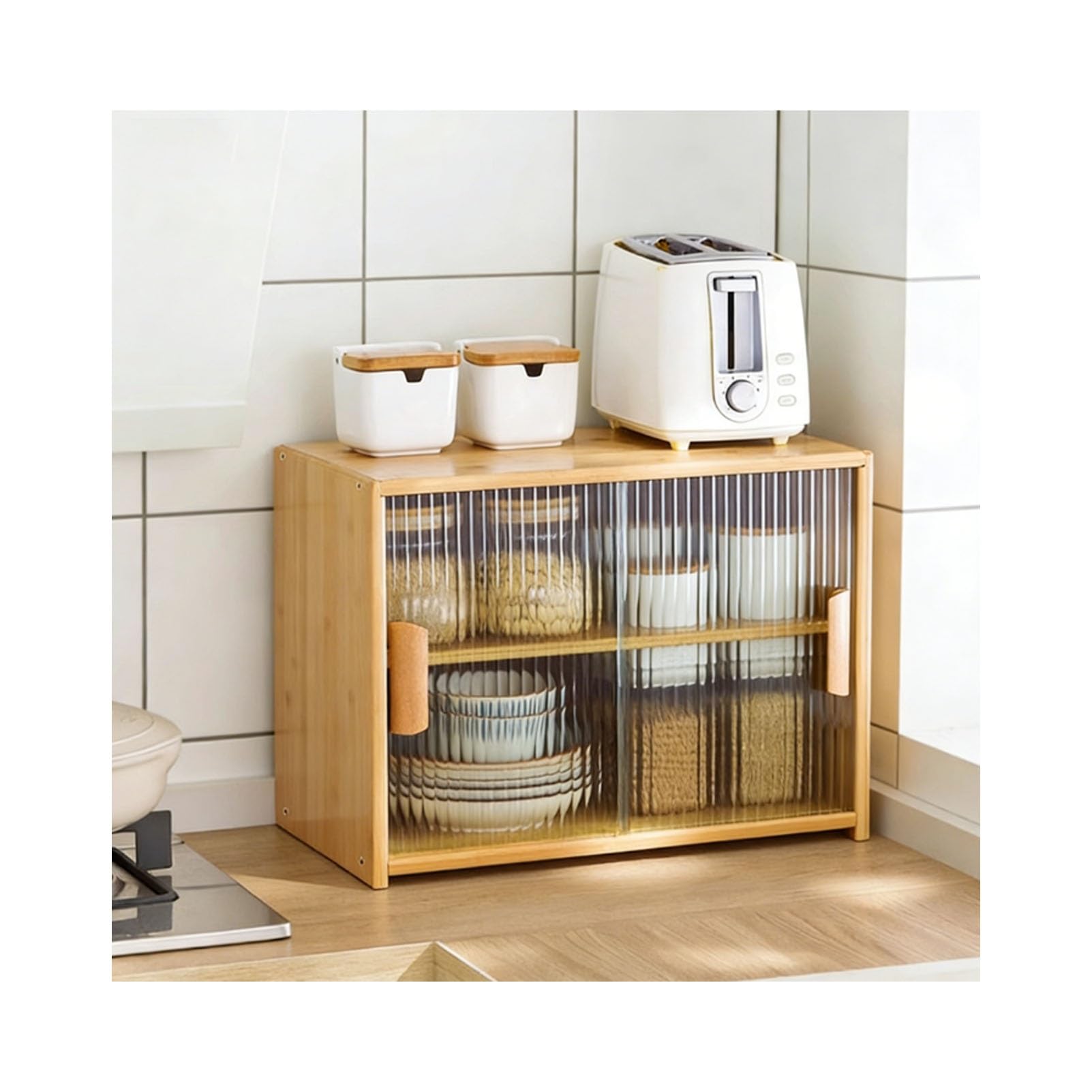 BHGFYXBS Bamboo Kitchen Sto Cabinet With Sliding S Doors Adjustable Pantry Freestanding Dining Room Countertop Unit,Natural-45X34X28Cm/18X13X11In,Natural-45x34x28cm/18x13x11in