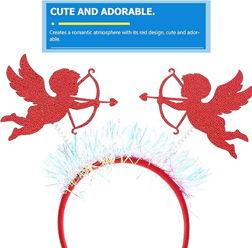 Miniatura 9 de Didiseaon Diadema de Cupido, 2 unidades, diadema de corazón con oropel para el día de San Valentín, corona de ángel para mujeres y niñas, tiara roja